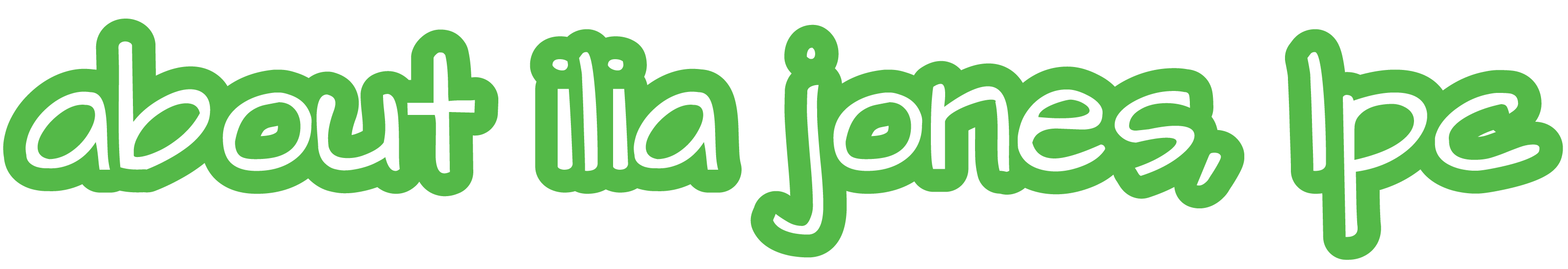 Hand-drawn green text reading about ilia jones lpc for therapist biography page